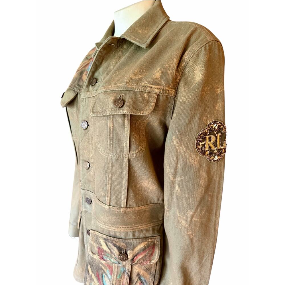 Ralph Lauren Collection Purple Label Bacall Hand Painted Utility Jacket Size 8 - Picture 5 of 16